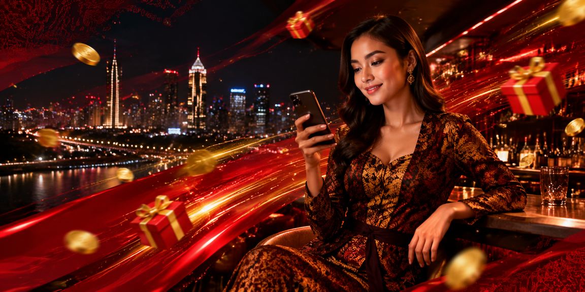 Model muda menggunakan smartphone untuk login ke platform hiburan online