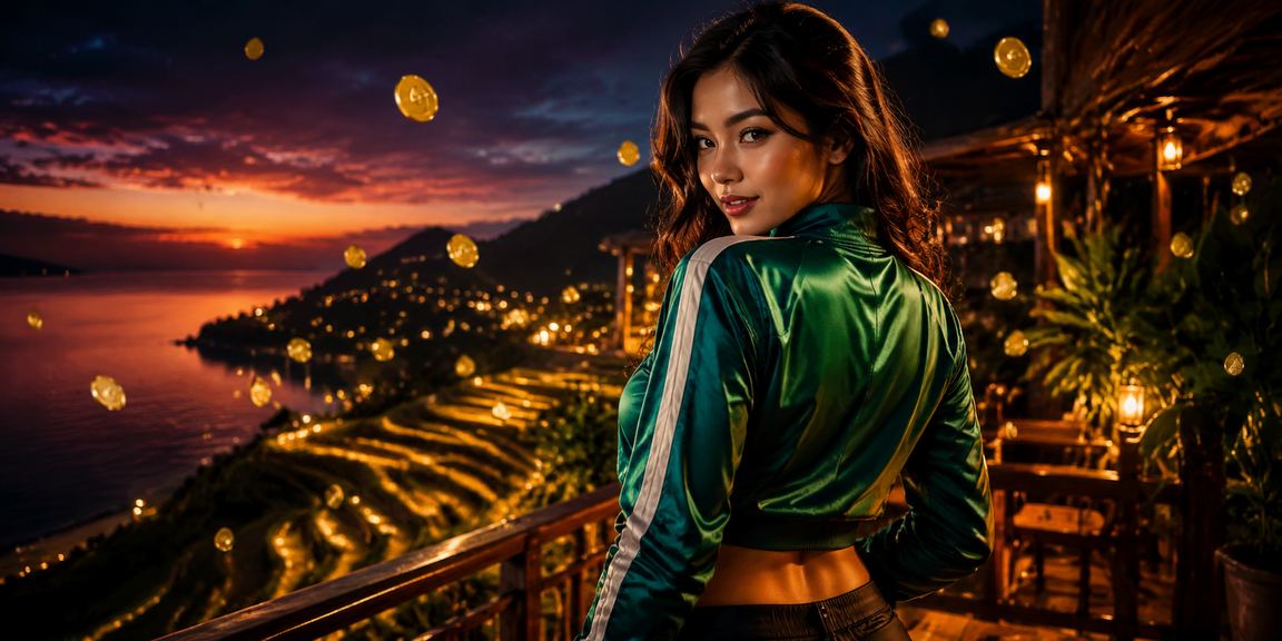 Pemain menikmati promosi bonus deposit di tepi pantai dengan smartphone