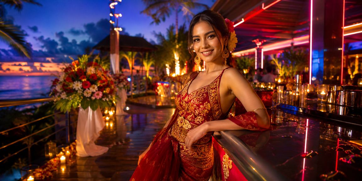 Suasana hiburan casino modern di tepi pantai dengan nuansa malam yang hidup