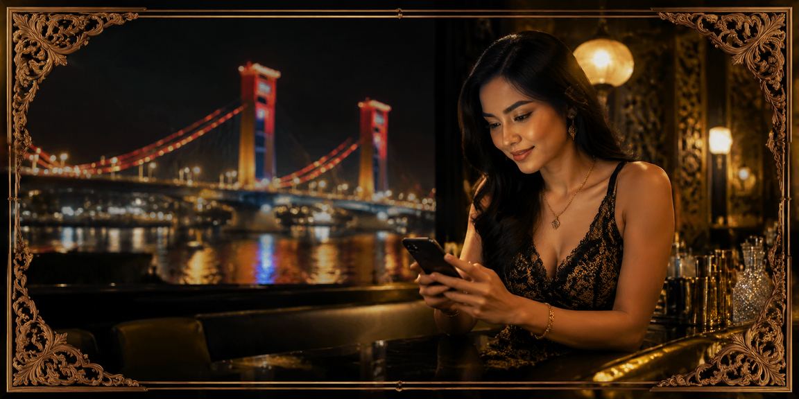 Model memegang kartu permainan dengan ekspresi tenang di ruangan modern